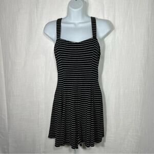 Cooperative Striped Sweetheart Neck Open Back Romper